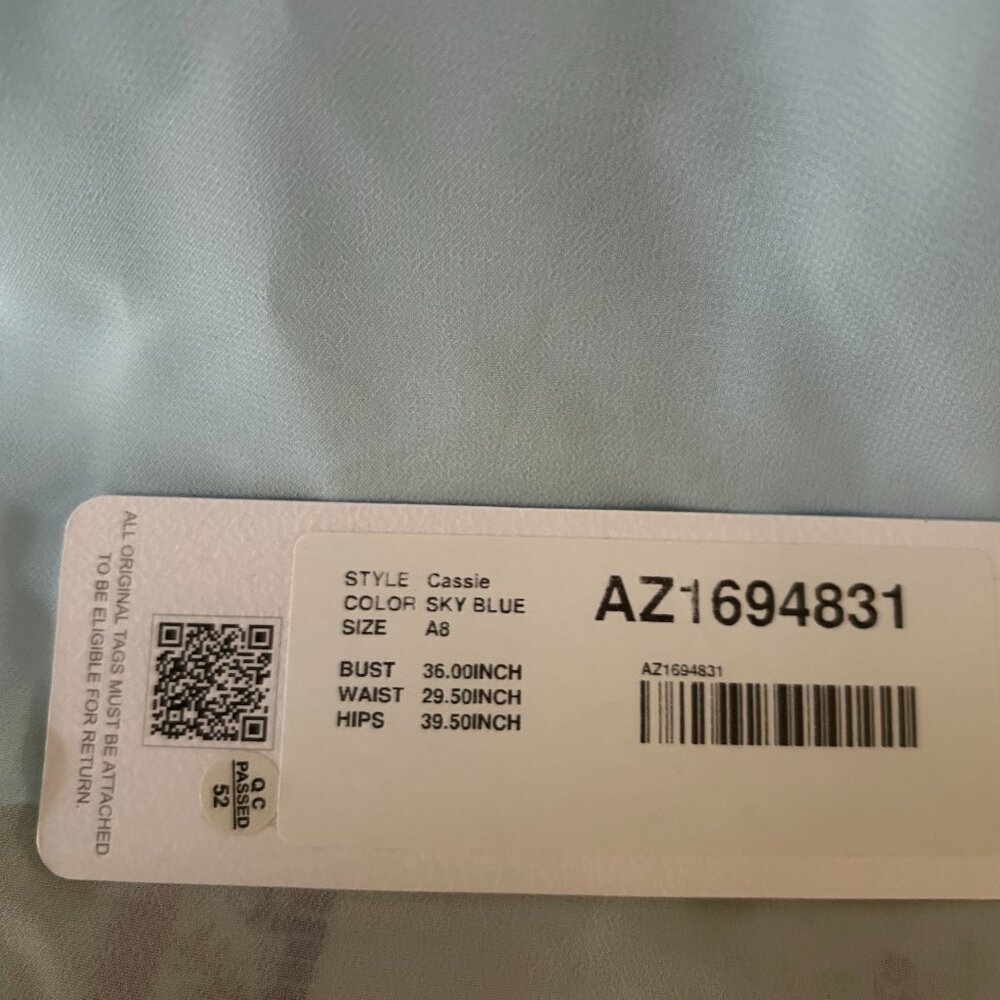 NWT Azazie Cassie Dress Sky Blue - Picture 4 of 4